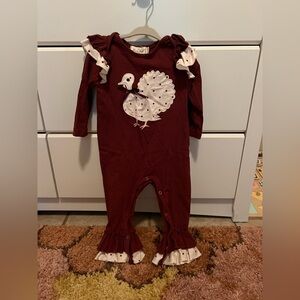 Burgundy Turkey Ruffle Romper